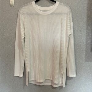 Abercrombie & Fitch White Textured Long Sleeve Top